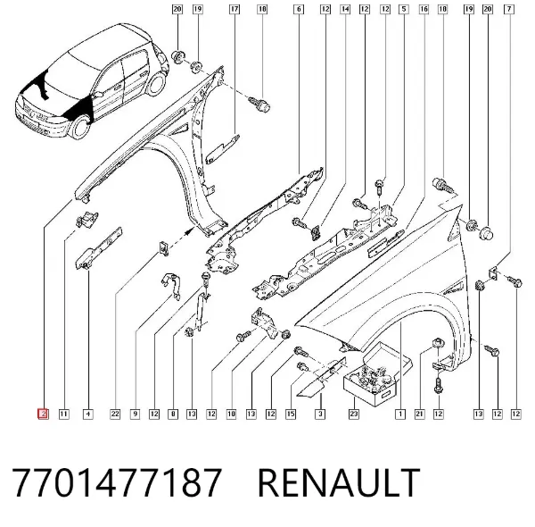 Pára-lama dianteiro direito 7701477187 Renault (RVI)