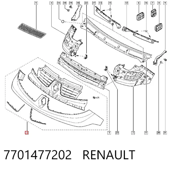 Grelha do radiador 7701477202 Renault (RVI)