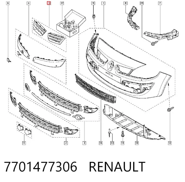 Grelha do radiador 7701477306 Renault (RVI)