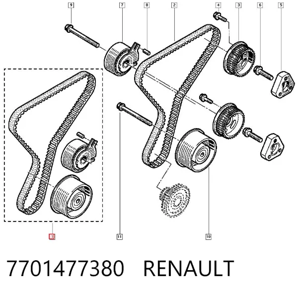 Correia do mecanismo de distribuição de gás, kit 7701477380 Renault (RVI)