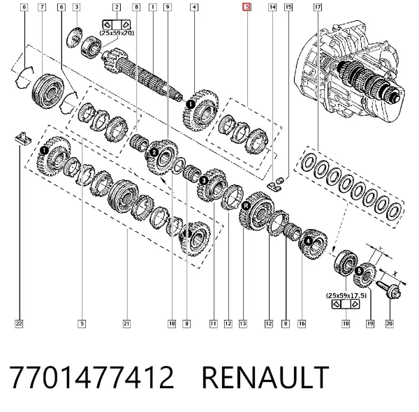 Acoplamento de sincronizador, abraçadeira externa de 1ª/2ª velocidade 7701477412 Renault (RVI)