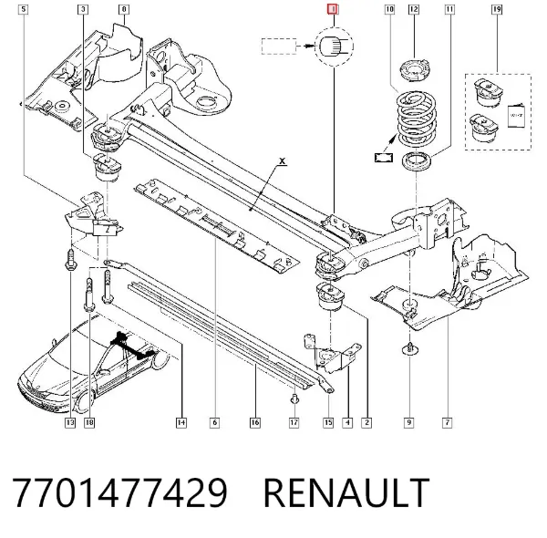 Viga de suspensão traseira (plataforma veicular) 7701477429 Renault (RVI)