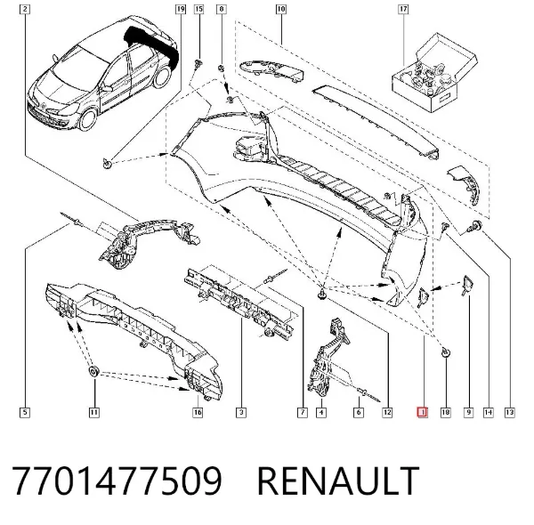 Pára-choque traseiro 7701477509 Renault (RVI)