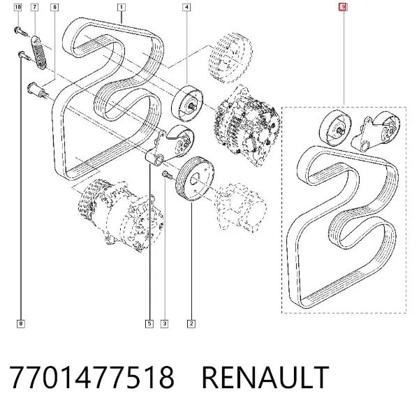 Correia dos conjuntos de transmissão, kit 7701477518 Renault (RVI)