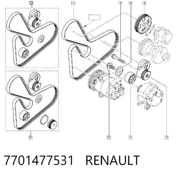 Correia dos conjuntos de transmissão, kit 7701477531 Renault (RVI)