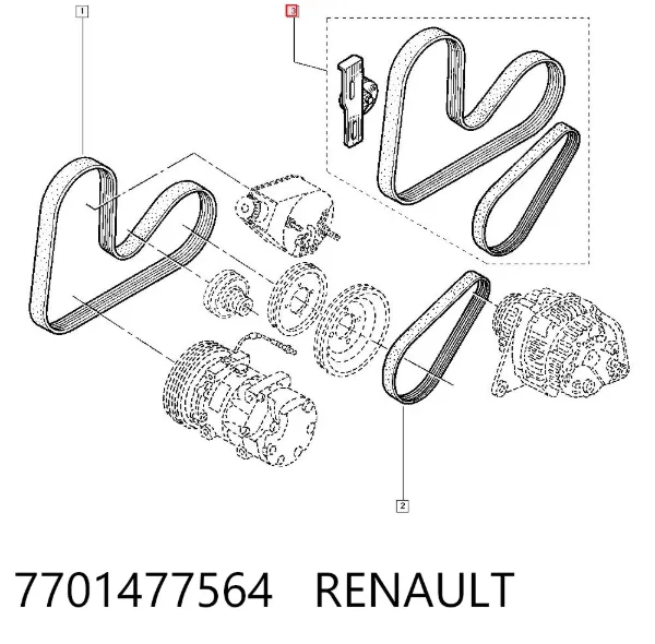 Correia dos conjuntos de transmissão, kit 7701477564 Renault (RVI)