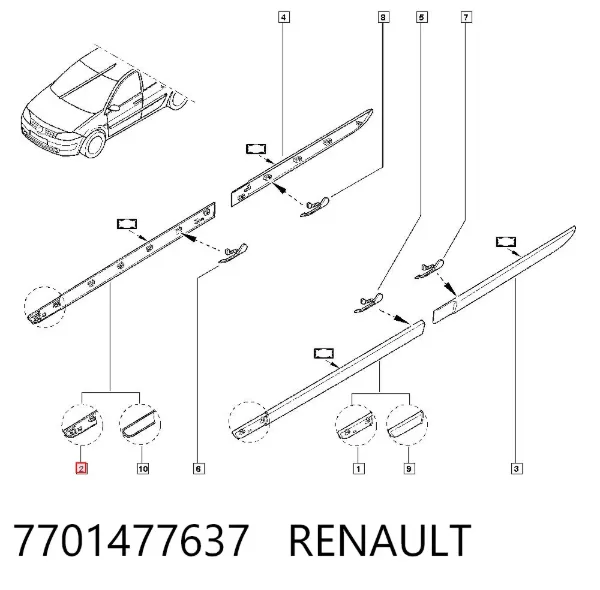 Moldura da porta dianteira direita 7701477637 Renault (RVI)
