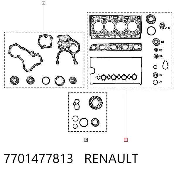 Kit superior de vedantes de motor 7701477813 Renault (RVI)