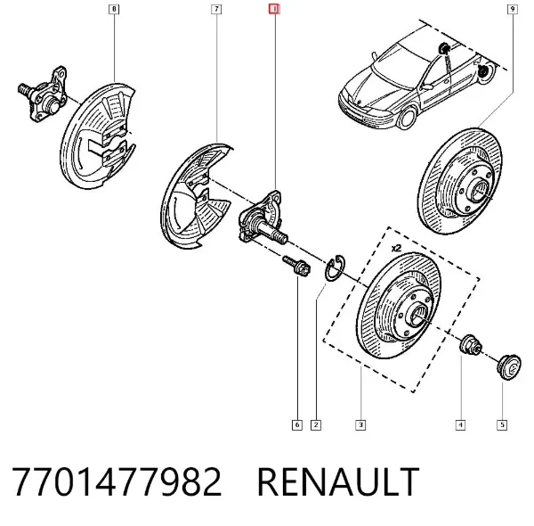 Pino moente (extremidade do eixo) traseiro 7701477982 Renault (RVI)