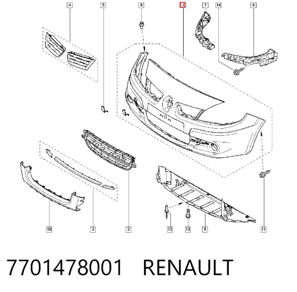 Pára-choque dianteiro 7701478001 Renault (RVI)