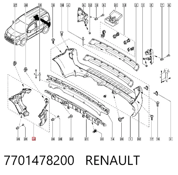 Kit de suportes/ fixações do para-choque traseiro 7701478200 Renault (RVI)