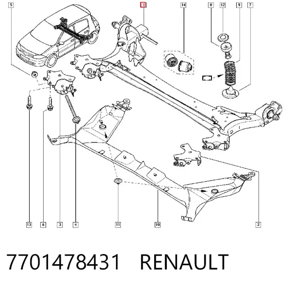 Viga de suspensão traseira (plataforma veicular) 7701478431 Renault (RVI)