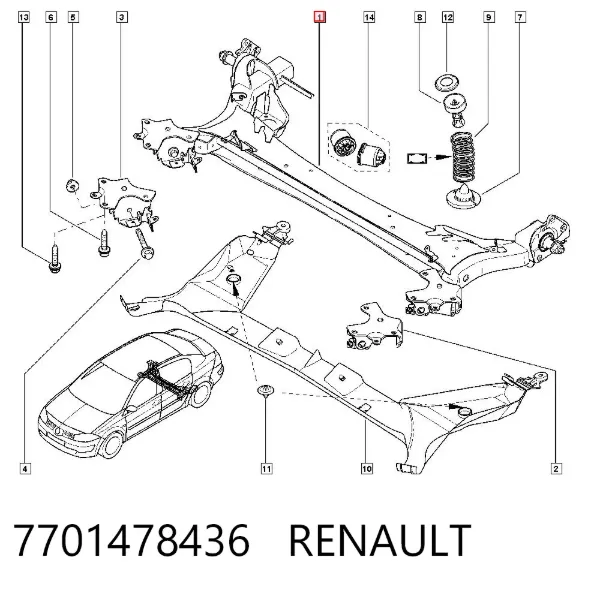 Viga de suspensão traseira (plataforma veicular) 7701478436 Renault (RVI)
