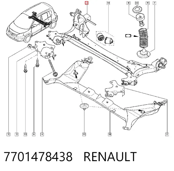 Viga de suspensão traseira (plataforma veicular) 7701478438 Renault (RVI)