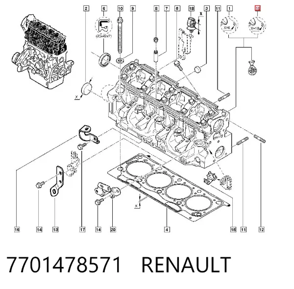 Cabeça de motor (CBC) 7701478571 Renault (RVI)