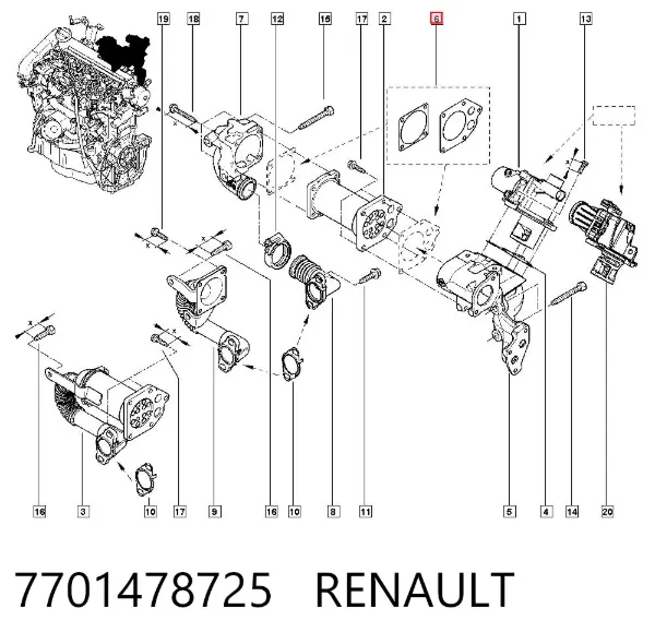 Vedante de refrigerador EGR do sistema de recirculação dos gases 7701478725 Renault (RVI)