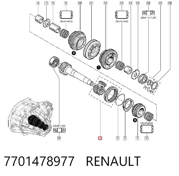 Sincronizador de 5ª velocidade 7701478977 Renault (RVI)