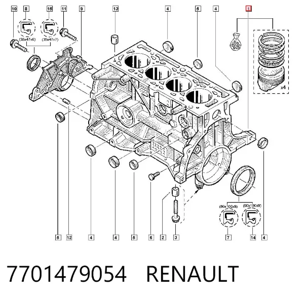 Bloco de cilindros de motor 7701479054 Renault (RVI)
