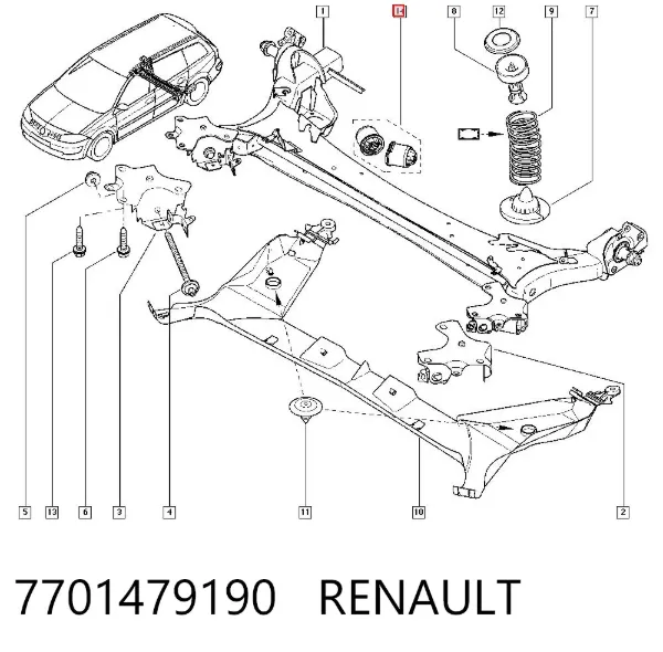 Bloco silencioso de viga traseira (de plataforma veicular) 7701479190 Renault (RVI)