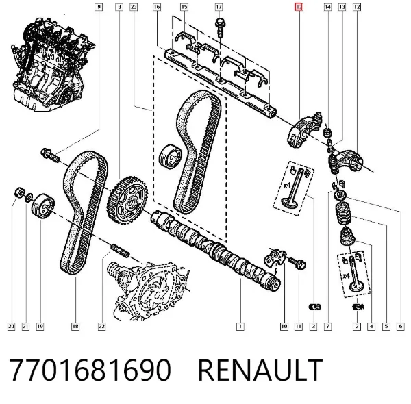 Balanceiro de válvula (balanceiro de válvulas) 7701681690 Renault (RVI)