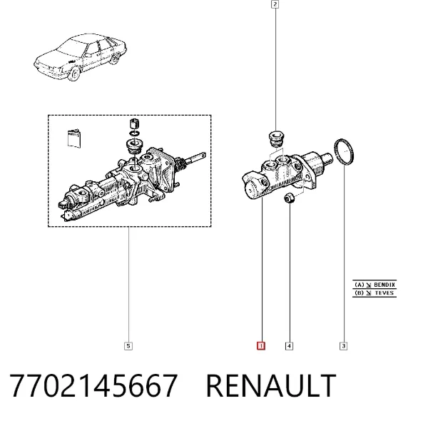 Cilindro mestre do freio 7702145667 Renault (RVI)