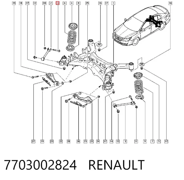Parafuso de fixação de braço oscilante dianteiro 7703002824 Renault (RVI)