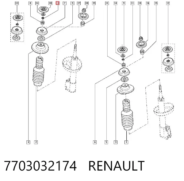 Porca da haste de amortecedor dianteiro 7703032174 Renault (RVI)