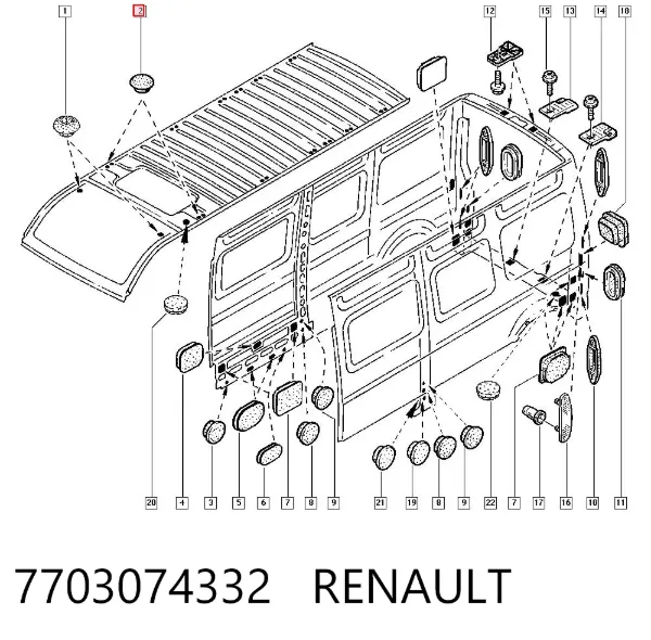 Tampão de fundo de carroçaria 7703074332 Renault (RVI)