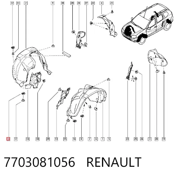 Cápsula (prendedor) de fixação do forro do pára-choque do pára-lama dianteiro 7703081056 Renault (RVI)