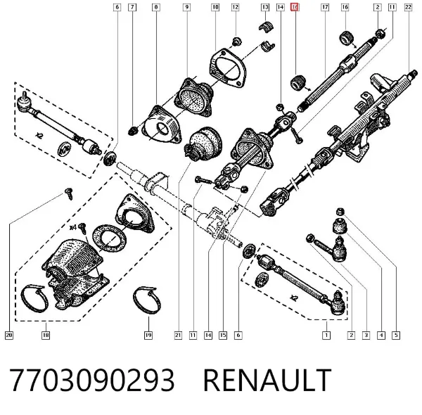 Bucha da árvore da cremalheira da direção 7703090293 Renault (RVI)