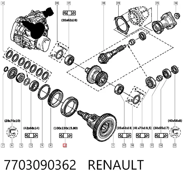 Rolamento de diferencial do eixo dianteiro 7703090362 Renault (RVI)