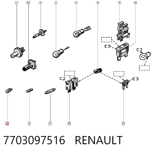 Lâmpada de quebra-luz de iluminação de salão/de cabina 7703097516 Renault (RVI)
