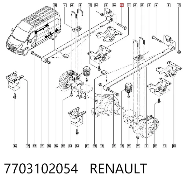 Parafuso traseiro da suspensão de lâminas traseira 7703102054 Renault (RVI)