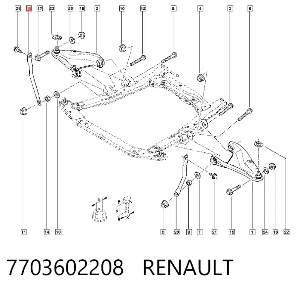 Parafuso de fixação de braço oscilante dianteiro, inferior 7703602208 Renault (RVI)