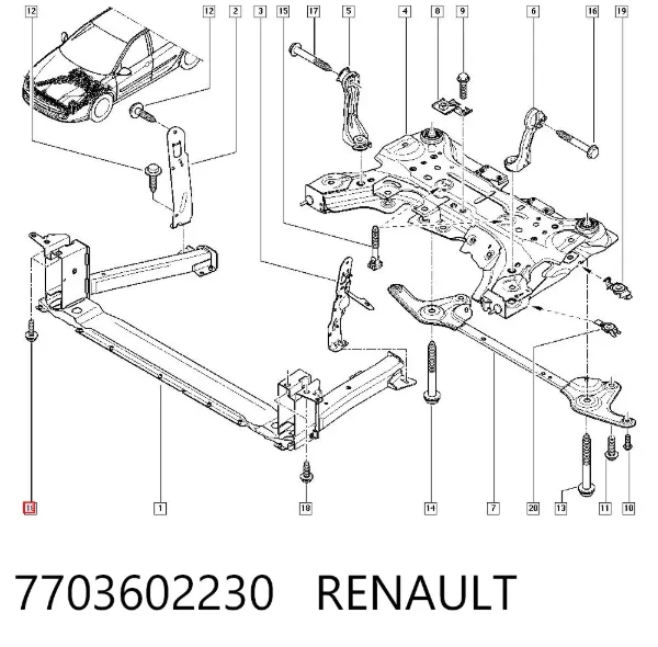 Parafuso de fixação de apoio esférico dianteiro ao pino de apoio 7703602230 Renault (RVI)