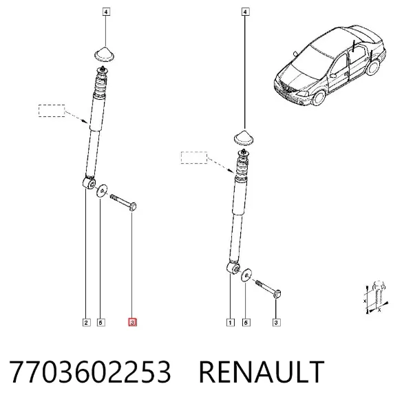 Parafuso de fixação de amortecedor traseiro 7703602253 Renault (RVI)