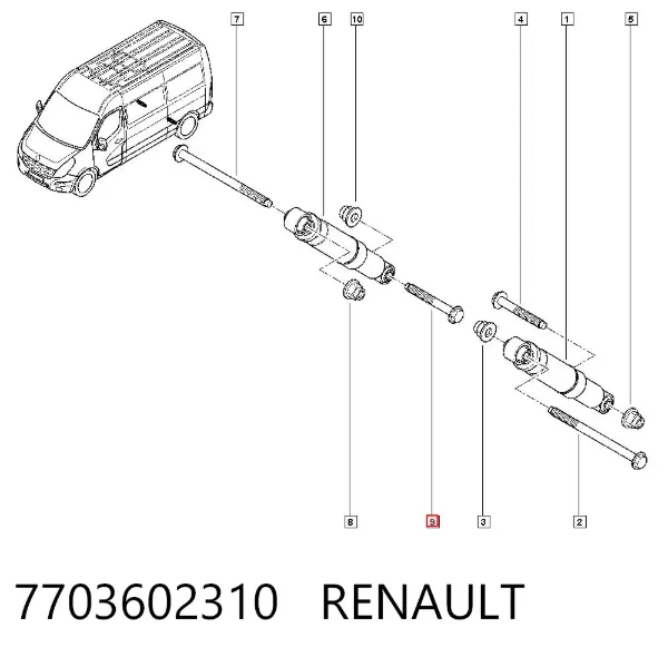 Parafuso de fixação de amortecedor traseiro 7703602310 Renault (RVI)