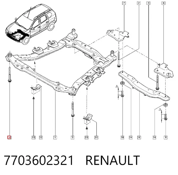 Parafuso de fixação de viga dianteira (de plataforma veicular) 7703602321 Renault (RVI)
