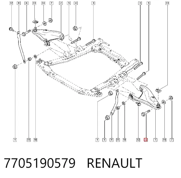 Parafuso de fixação de apoio esférico dianteiro ao pino de apoio 7705190579 Renault (RVI)