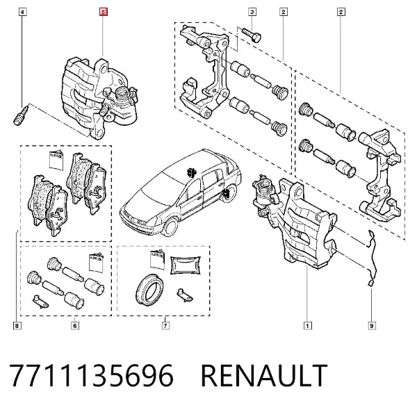Suporte do freio traseiro direito 7711135696 Renault (RVI)