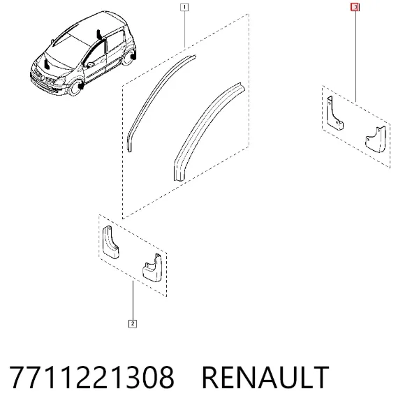 Protetores de lama traseiros, kit 7711221308 Renault (RVI)