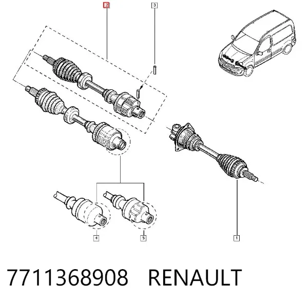 Semieixo (acionador) dianteiro direito 7711368908 Renault (RVI)