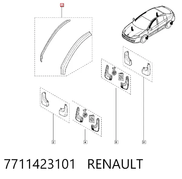 Defletor de janelas para o vidro da porta, kit 2 un. 7711423101 Renault (RVI)