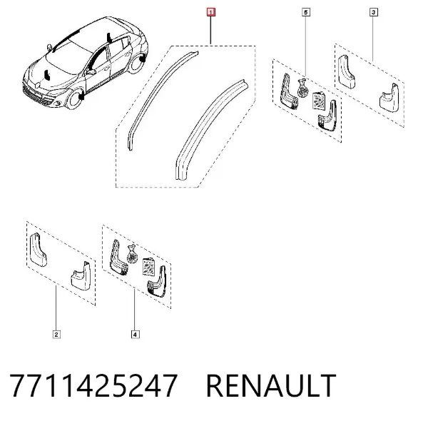 Defletor de janelas para o vidro da porta, kit 2 un. 7711425247 Renault (RVI)