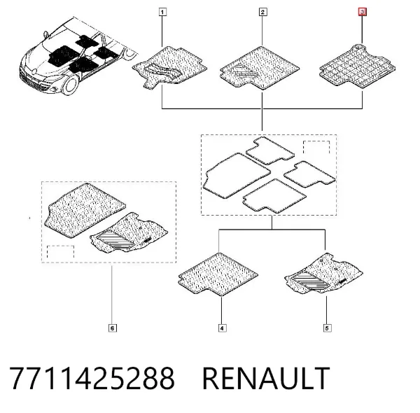 Tapetes dianteiros + traseiros, kit 7711425288 Renault (RVI)