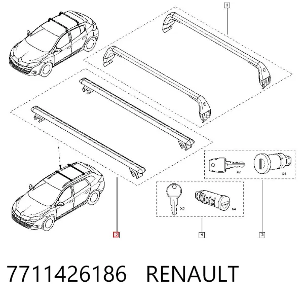 Travessas de porta-malas do teto, kit 7711426186 Renault (RVI)