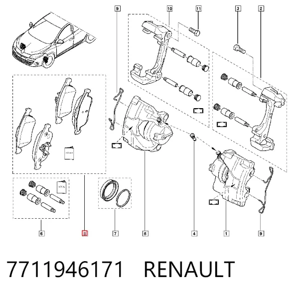 Sapatas do freio dianteiras de disco 7711946171 Renault (RVI)