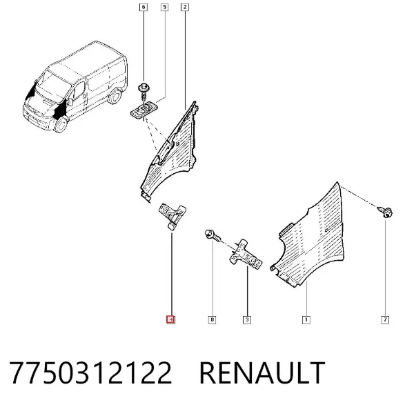 Consola dianteira de fixação do pára-lama dianteiro 7750312122 Renault (RVI)