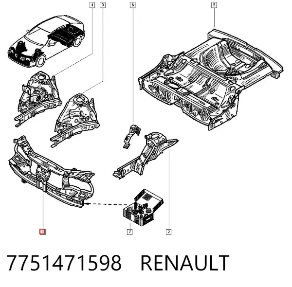Suporte do radiador montado (painel de montagem de fixação das luzes) 7751471598 Renault (RVI)