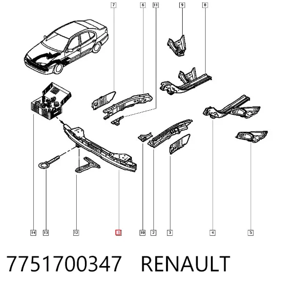 Reforçador do pára-choque dianteiro 7751700347 Renault (RVI)